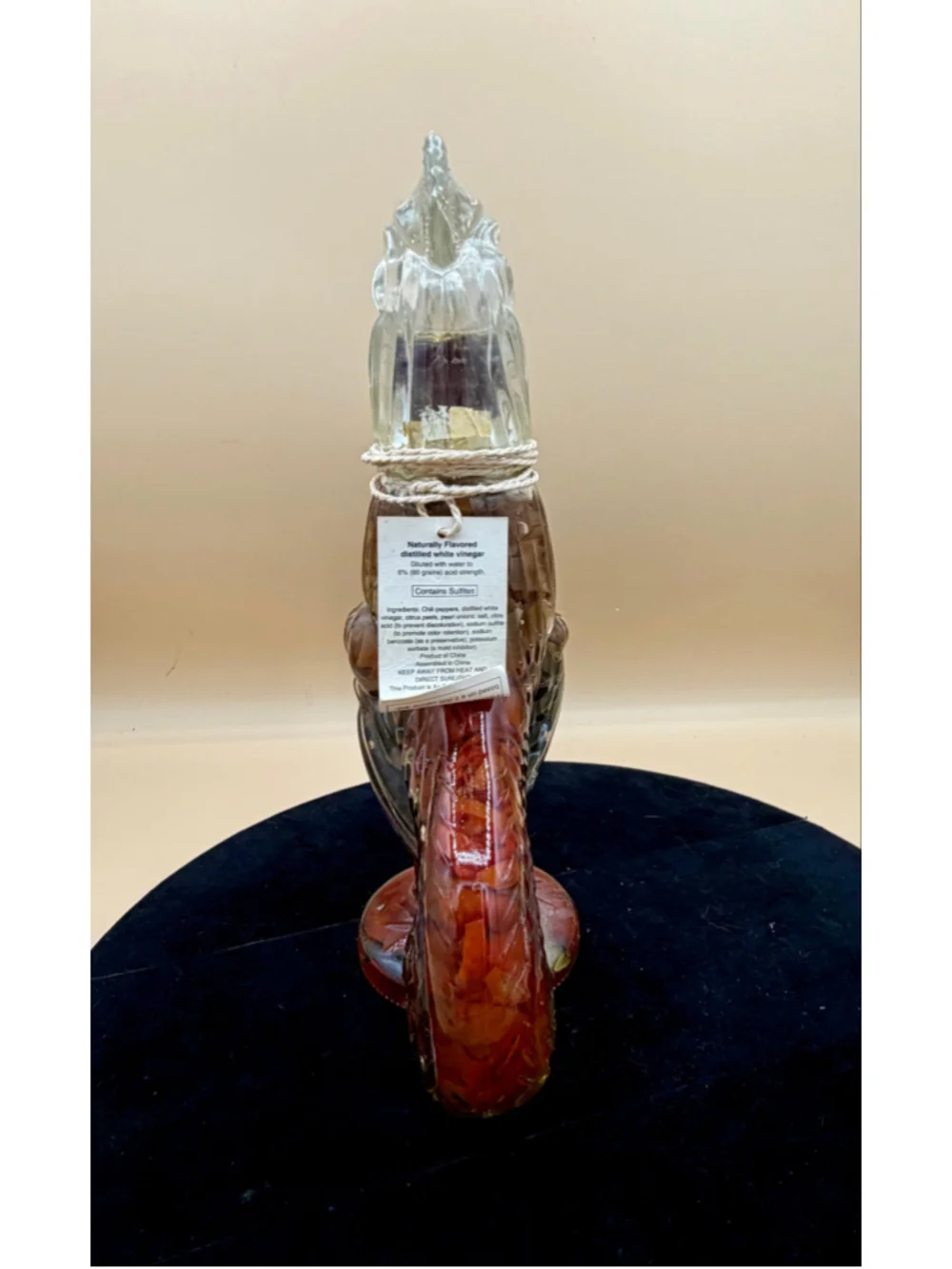 Shonfeld's Rooster Shaped Decorative Vinegar Bottle, One Size, Clear and Red